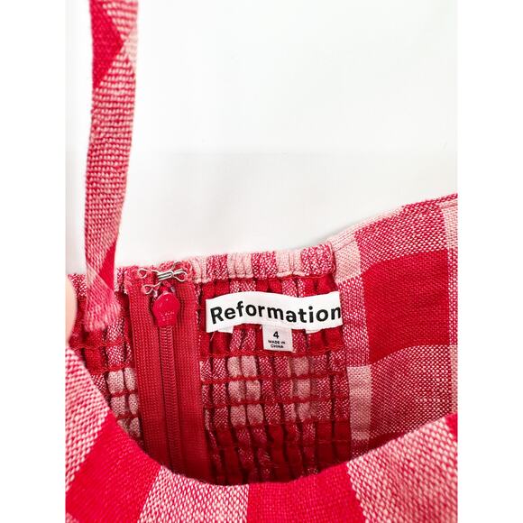 Reformation Huckleberry Linen Dress in Red Check Linen Size 4 NEW - Picture 5 of 6